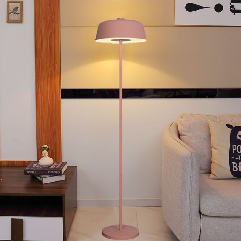 Barn Shade Floor Standing Light Nordic Metallic Single Light Pink/Yellow Finish Stand Up Lamp