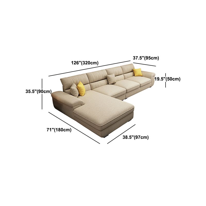 Pillow Top Arm Sofa & Chaise in Khaki Modern Fabric Sectional