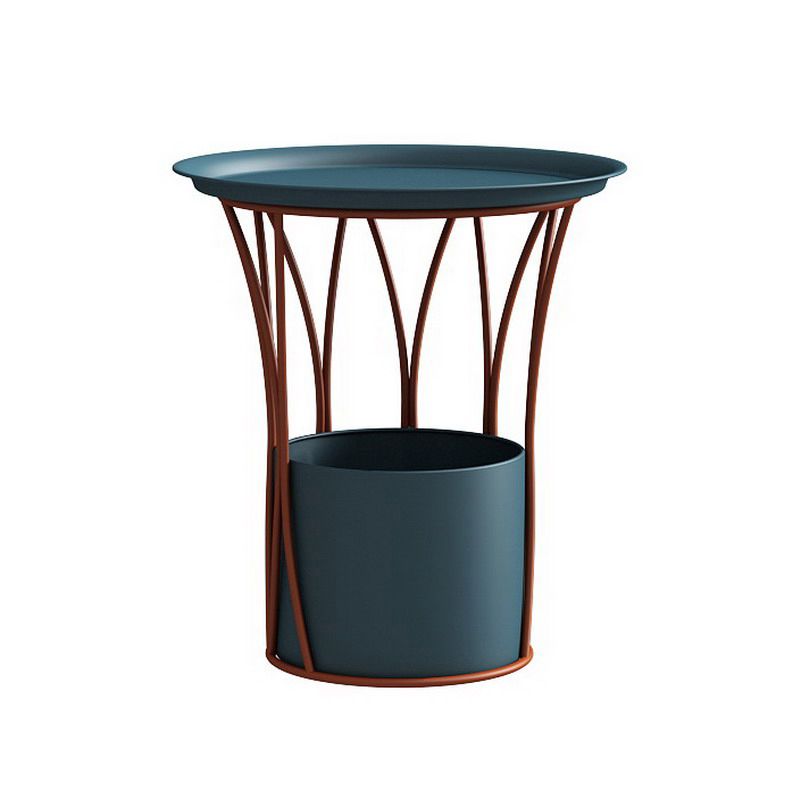 Round Tray Top Side End Table Metal Pedestal Side Table with Storage