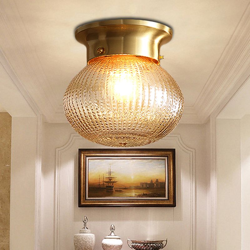 Contemporary 1 Light Flush Mount Light with Crystal Shade Brass Round/Oval Ceiling Light Fixture