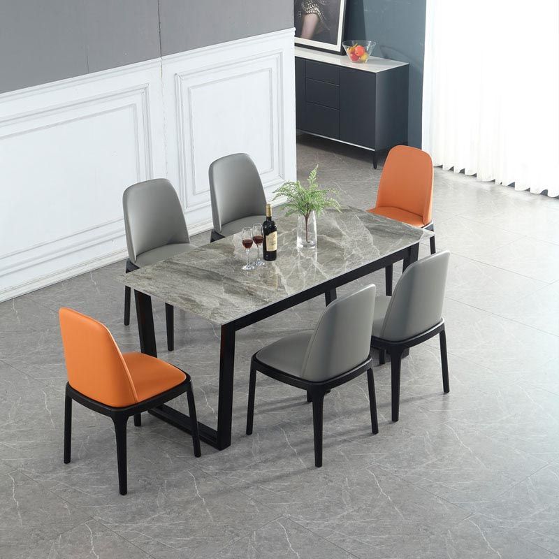 Modern Sled Dining Table Grey Stone Rectangle Home Kitchen Dinner Furniture
