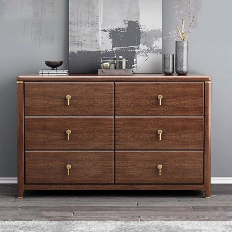 Rectangular Brown Accent Chest Rubberwood Chest with Storage Drawers