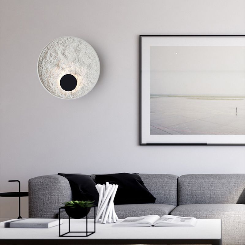 White Modern Metal Wall Sconce Circle Shape Wall Light with Resin Shade for Bedroom