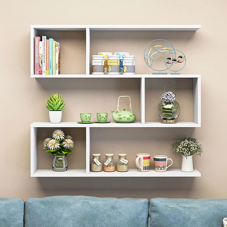 Floating Modern Bookcase Horizontal Matte Finish Wood Open Case for Living Room