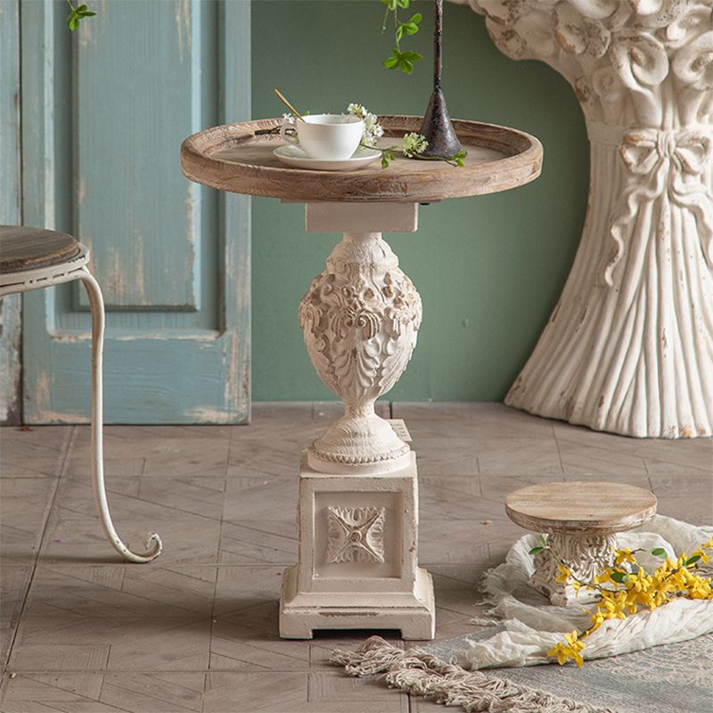 Round Solid Wood Side Table 24.8" Tall Pedestal Side End Snack Table