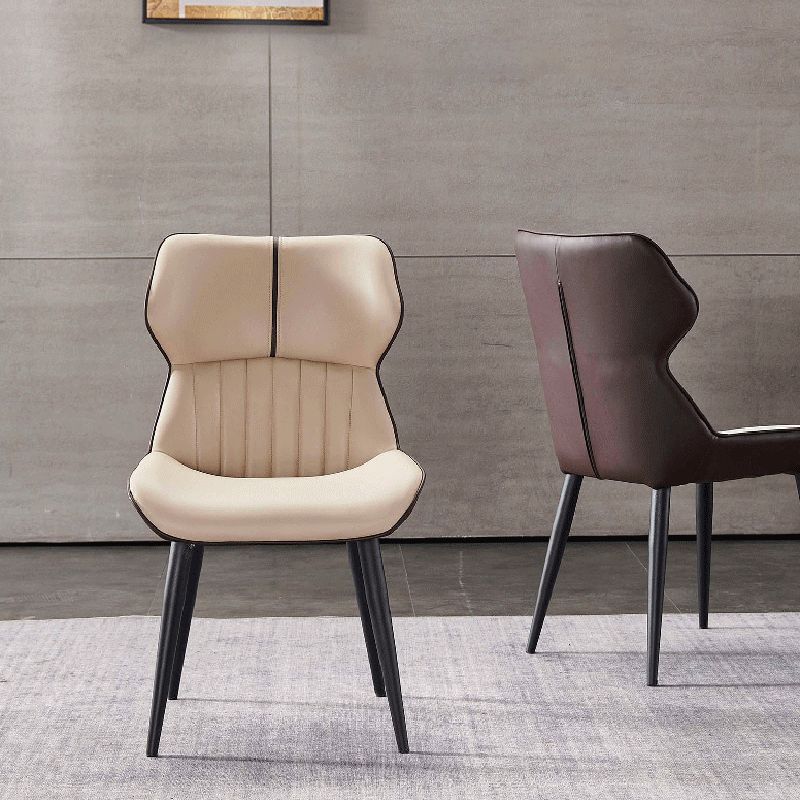 Silla lateral de comedor contemporánea con respaldo de orejas, silla de comedor de cuero para cocina