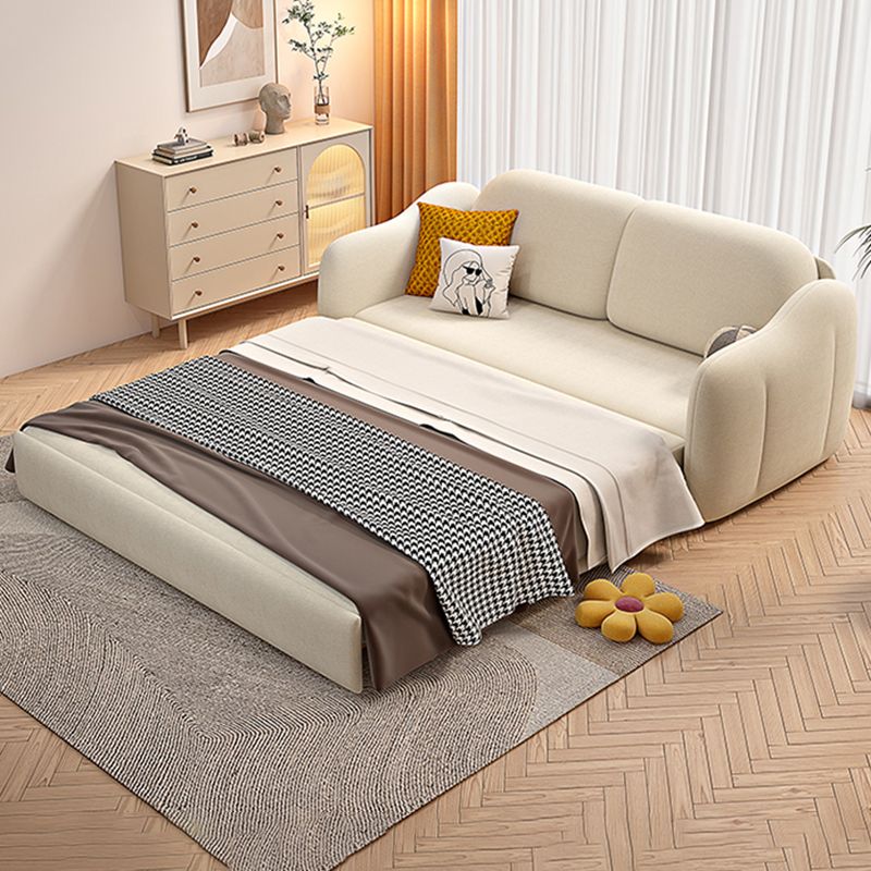 Beige Modern Slipcovered Sofa Bed Sloped Arm Sofa with Storage