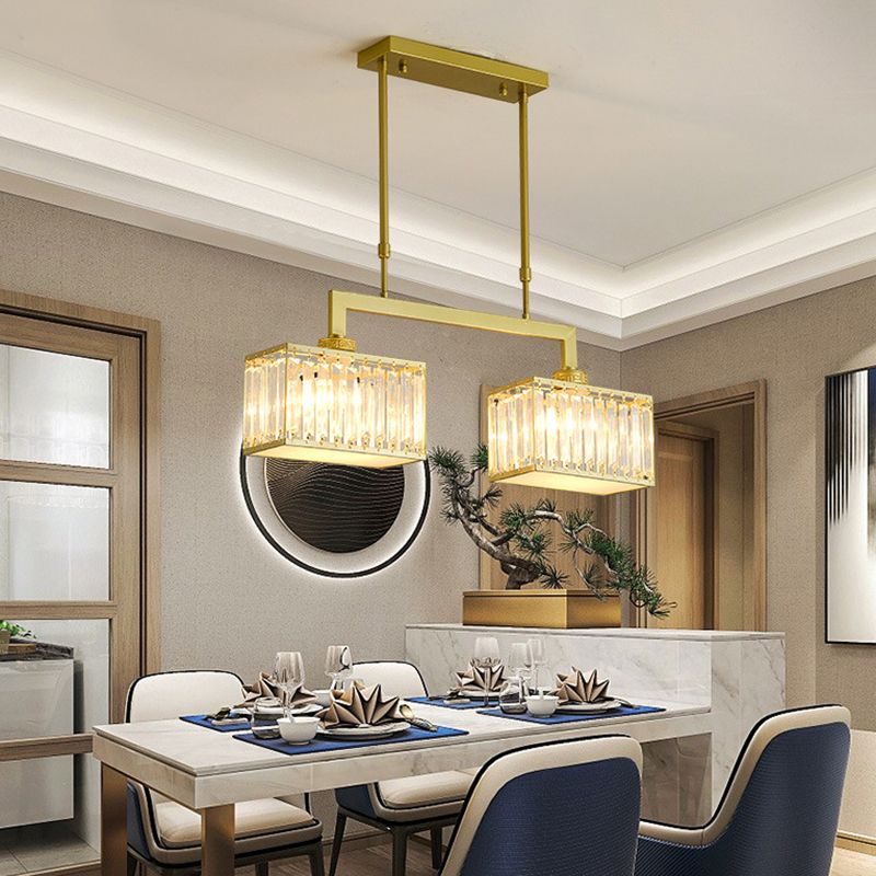 Square Shape Crystal Island Pendants Modern Style Multi Lights Island Pendant Lights