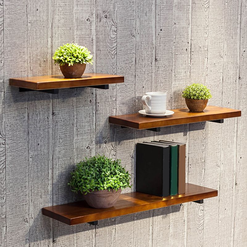 Modern Natural Bookcase Solid Wood Wall Mounted Bookshelf for Home Office