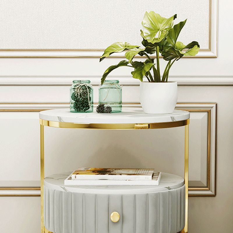 Stone Accent Table Nightstand Open Storage Bedside Cabinet for Bedroom