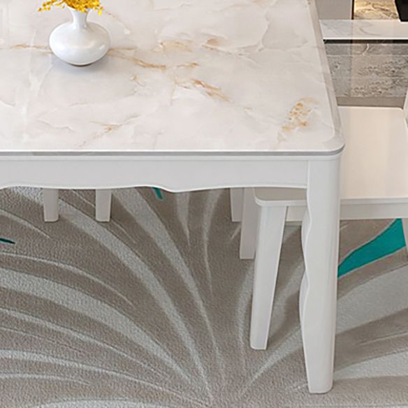 Contemporary Style Marble Dining Set with White Fixed Table and 4 Legs Base