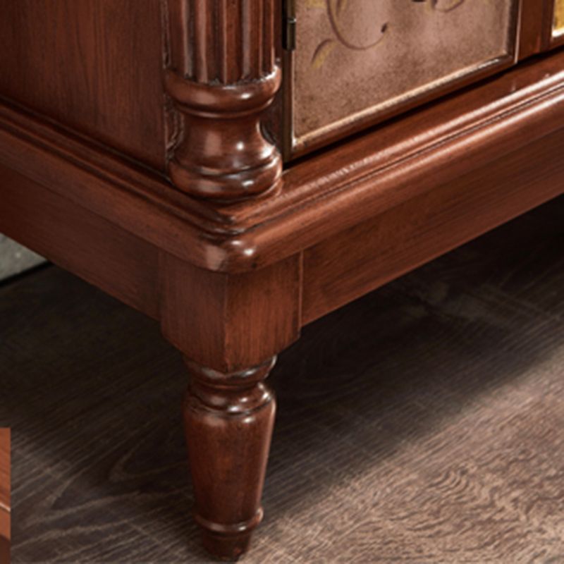 Mid-Century Modern Cabinet Ring Pulls Wood Side Cabinet with Drawer