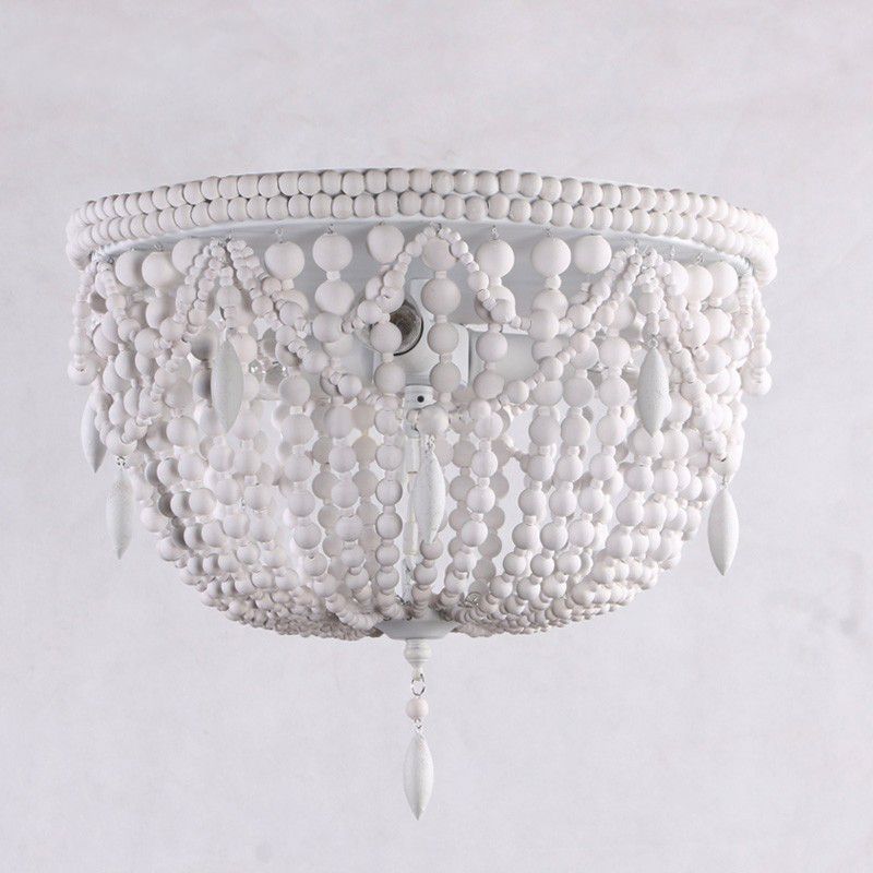 Wood Bowl Flush Mount Lighting Classic Corridor Close to Ceiling Light in White