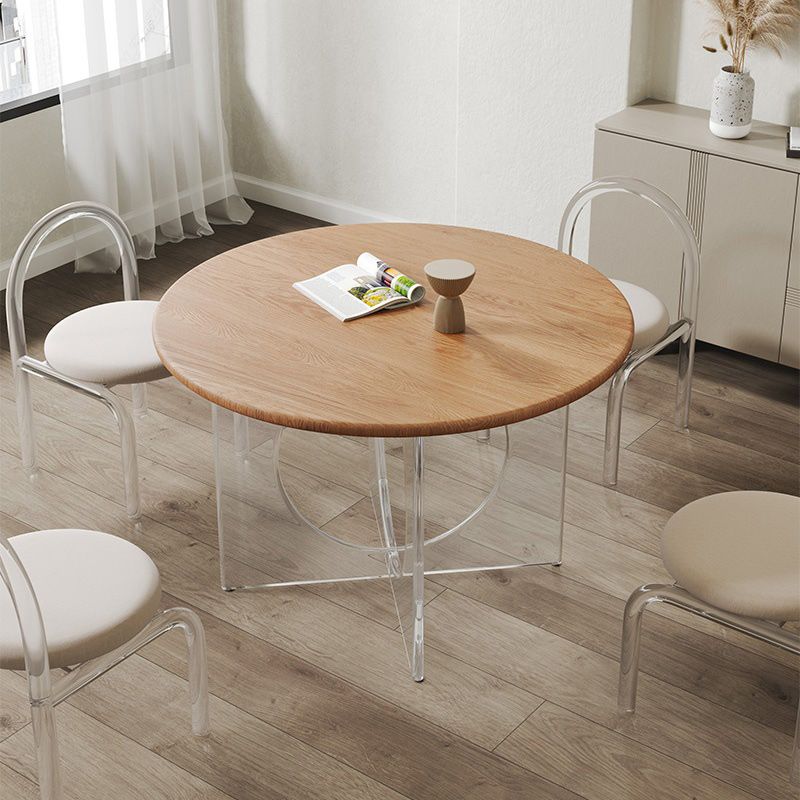 Solid Wood Top Dining Set 1/2/3/4/5 Pcs Kitchen Table and Chairs with Acrylic Frame