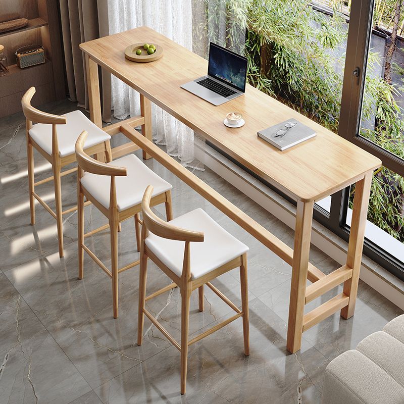 Modern Wood Bistro Bar Table Rectangle Footrest Bar Table for Home
