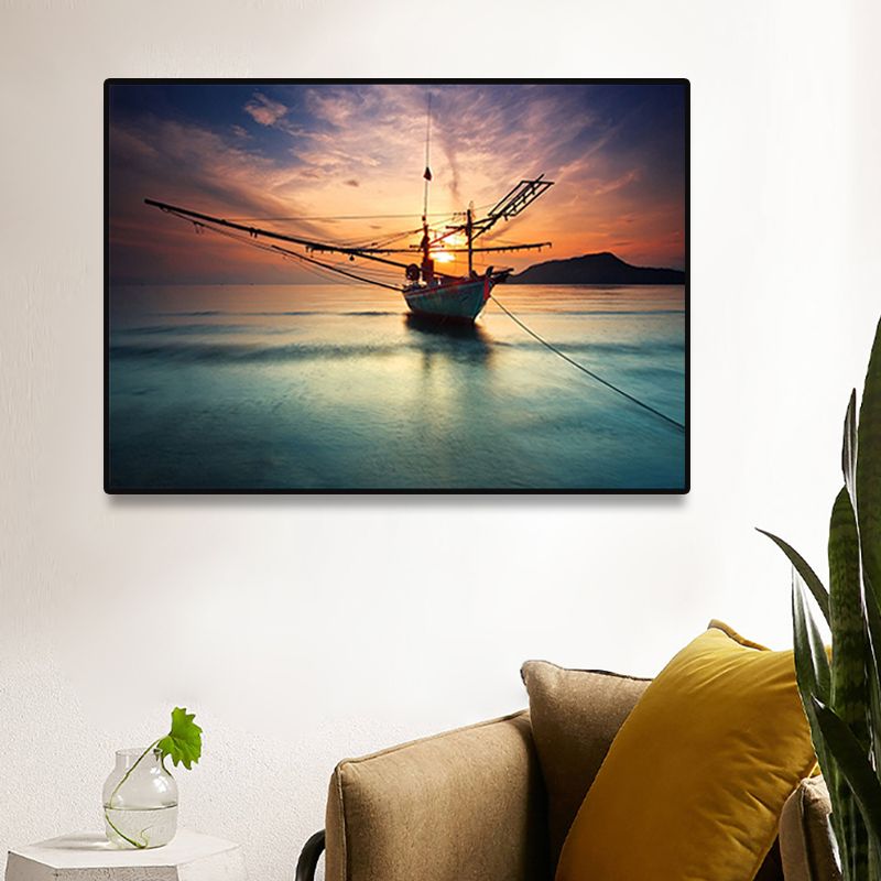 Sunset Glow Sailboat Canvas Print Modern Poetic Seascape Wall Art in Blue for Home