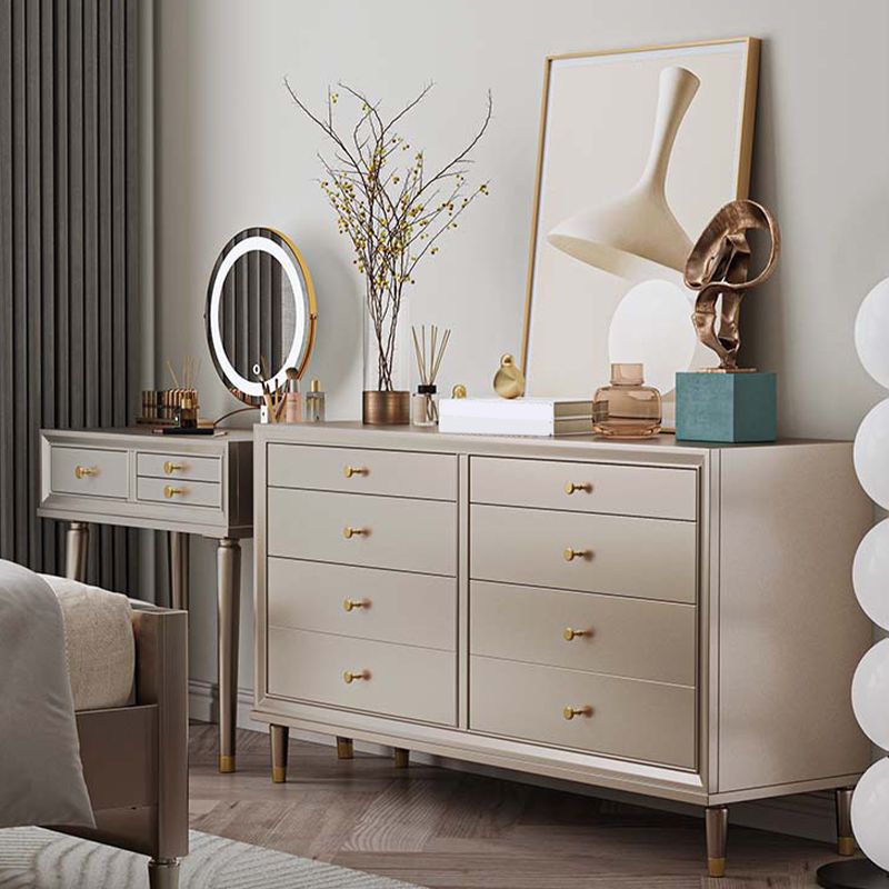 Contemporary Horizontal Double Dresser White/Silver Dresser with Storage for Home