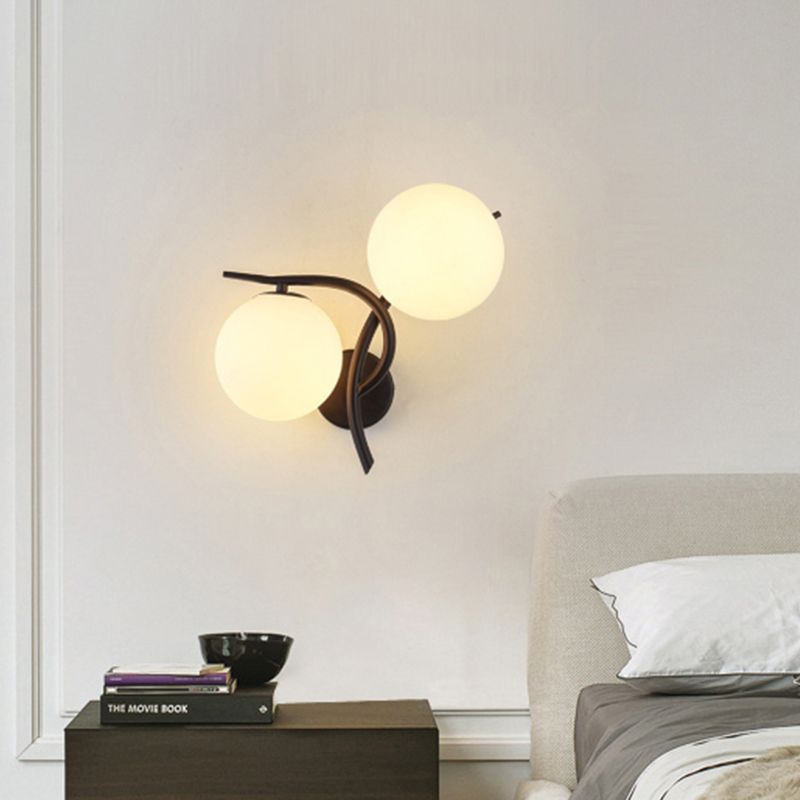 Milky Glass Global SCONCE Modernist 2 Heads Wall Mounted Light Fecture in Silver/Black