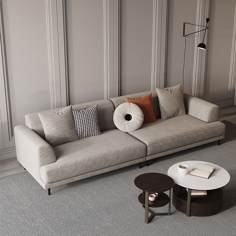 Contemporary Fabric Seating Square Arm Sofa with Pillows in White