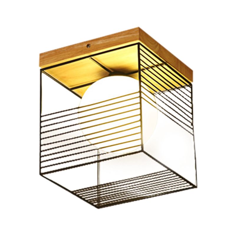 Wit/Zwart Vierkant Inbouwplafondlamp Metaal Eigentijds 1-kops Inbouwhanglamp voor Slaapkamer