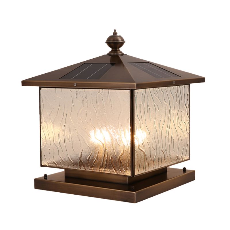 Rectangle Shape Metal Solar Pillar Lamp Modern 1 Light Waterproof Outdoor Light