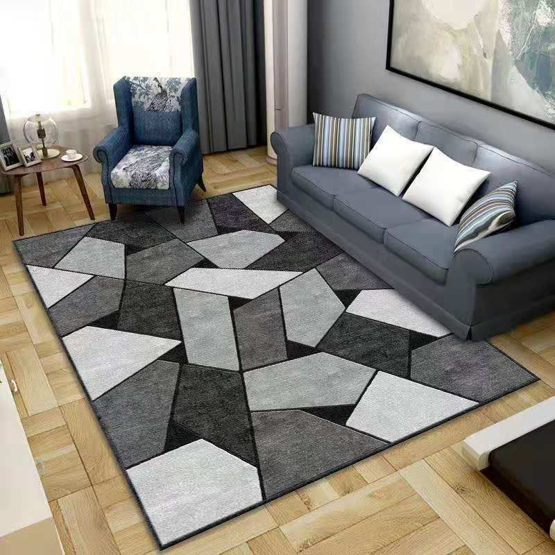Blue Living Room Indoor Rug Casual Geometric Area Carpet Polyester Anti-Split Carpet