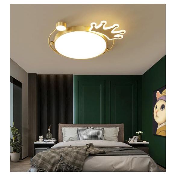 Brass Crown Shaped Flush Light Cartoon Metal LED Ceiling Light for Childrens Room