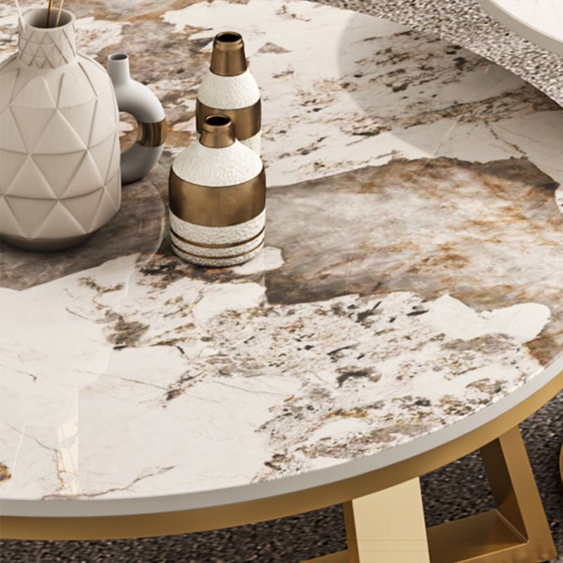 Round Coffee Table Cross Legs Coffee Table Set with Metal Legs