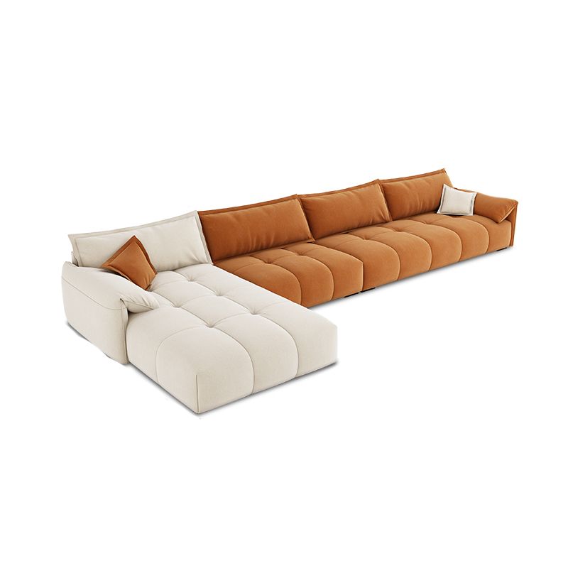 Tufted Loose Back Sofa with Chaise Nordic Pillow Top Arm Sofa in Orange and White