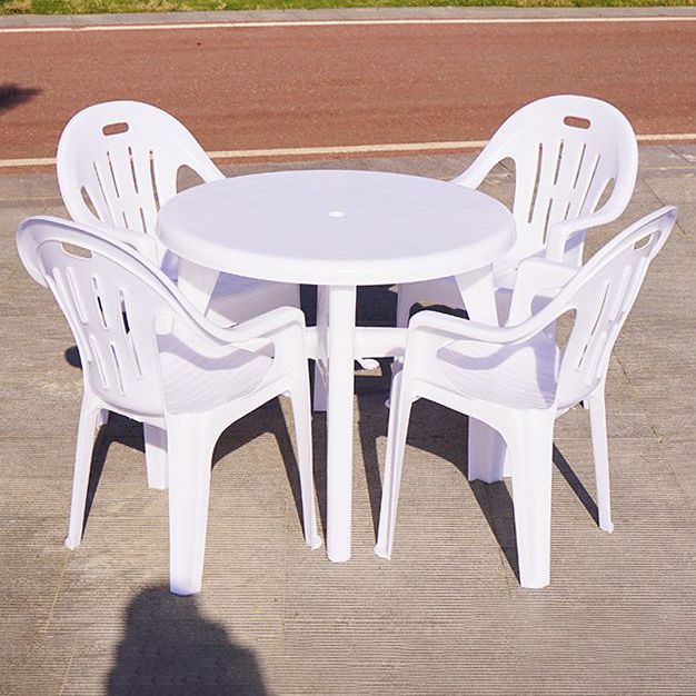 Modern UV Resistant Dining Table Outdoor Plastic Patio Table with Umbrella Hole