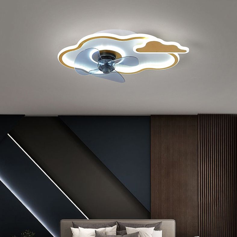 Children Cartoon Shaped Fan Lighting Acrylic LED Bedroom Semi Flush Mount Ceiling Fixture