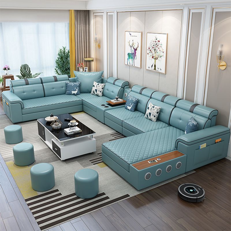 Contemporary Sofa Faux Leather U-Shaped Modular Furniture Sectionals