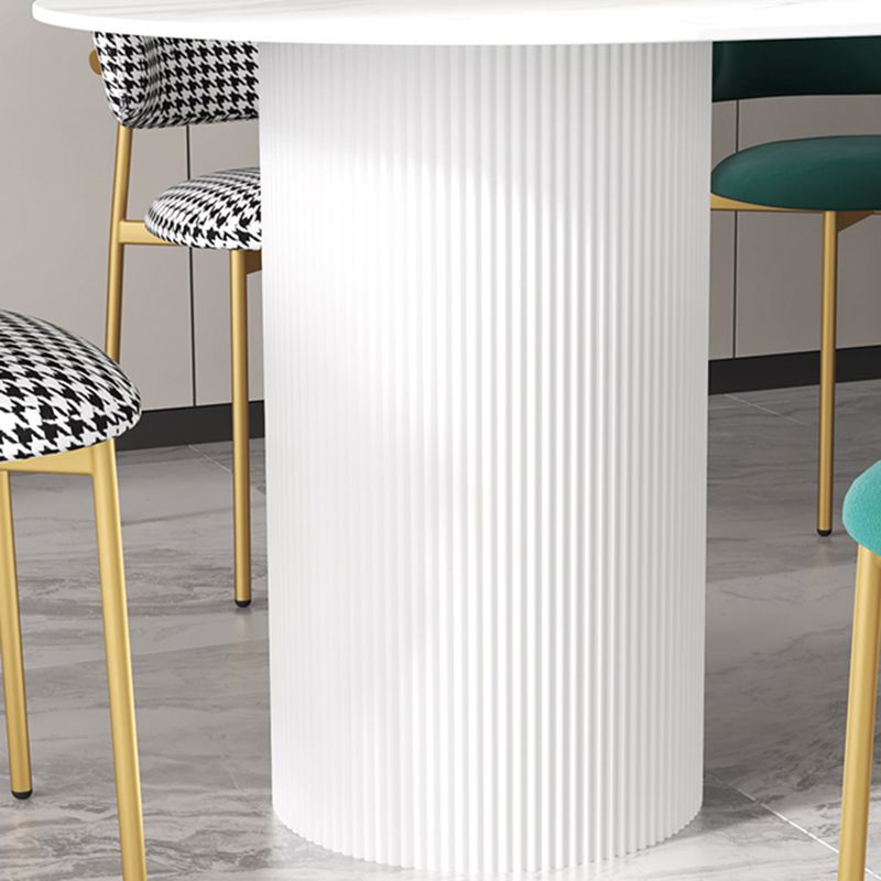 Modern Sintered Stone Dining Table Contemporary White Table with Metal Base