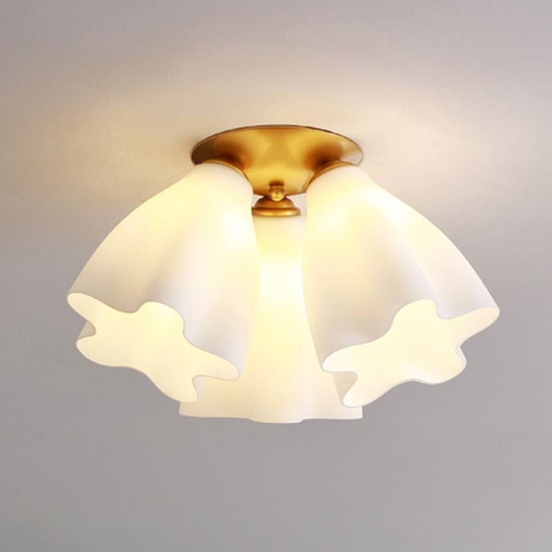 Bedroom Flush Mount Light Modern Gold Ceiling Light Fixture with Floral Glass Shade