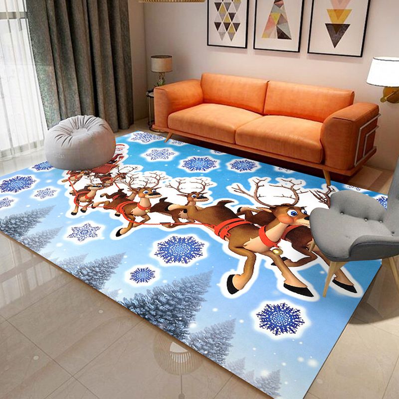 Blue Modern Carpet Polyester Santa Claus Carpet Washable Carpet for Living Room