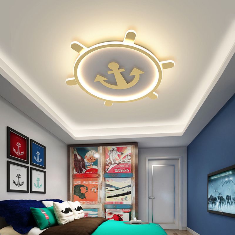 Gold Circular LED Ceiling Light in Kids Creative Style Aluminium Flush Mount with Acrylic Shade