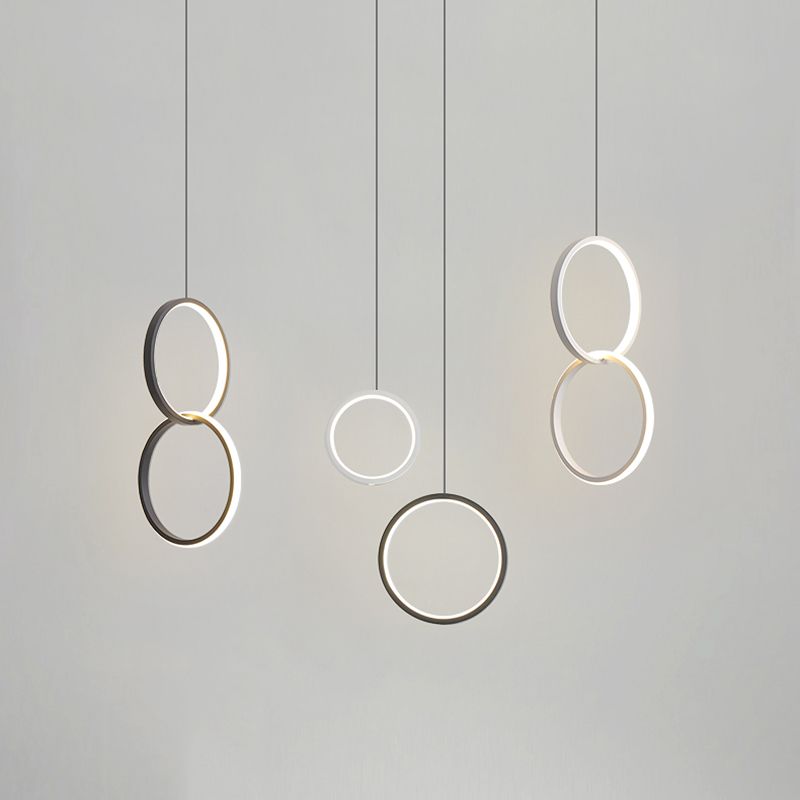 LED Slaapkamer Down Lighting Pendant Noordse stijl hanglampje plafondlicht met ringen metalen schaduw
