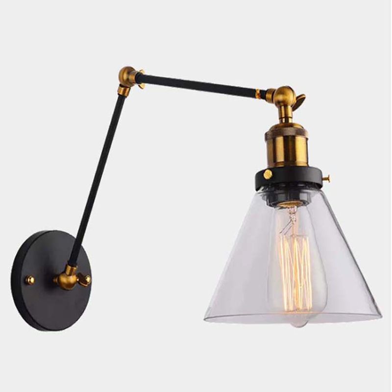 Industrial Cone Sconce Lighting Fixtures Glass 1-Light Wall Mounted Wall Lights in Black