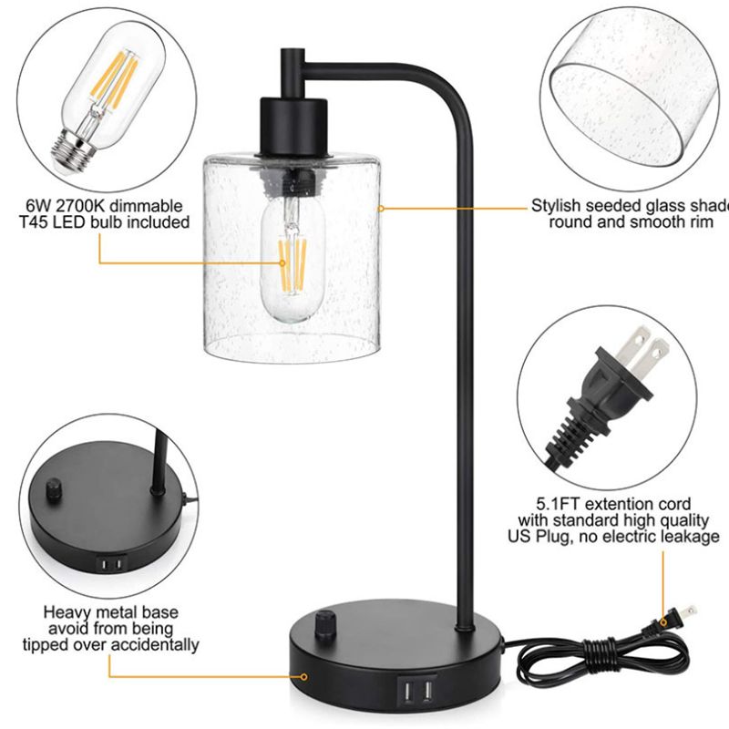 Industriële trommeltafel lichtglas 1 lichte tafellamp