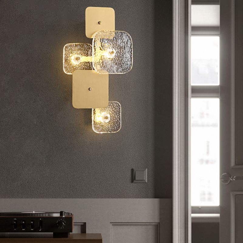 Modern Metal Wall Sconce Square Shape Wall Light with Glass Shade for Bedroom