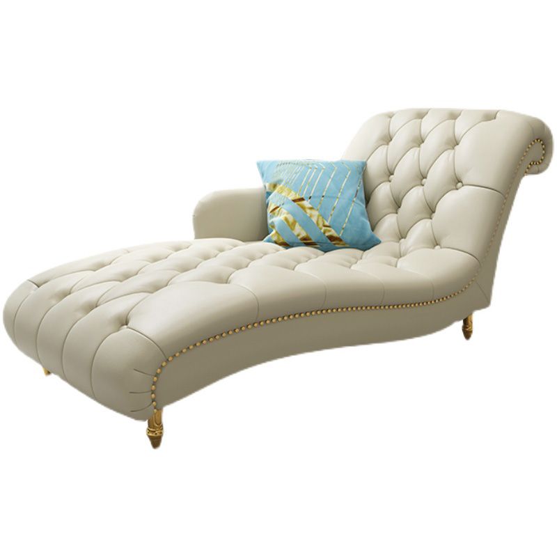 Glam Genuine Leather Chaise Lounge Living Room Chaise with One Armed