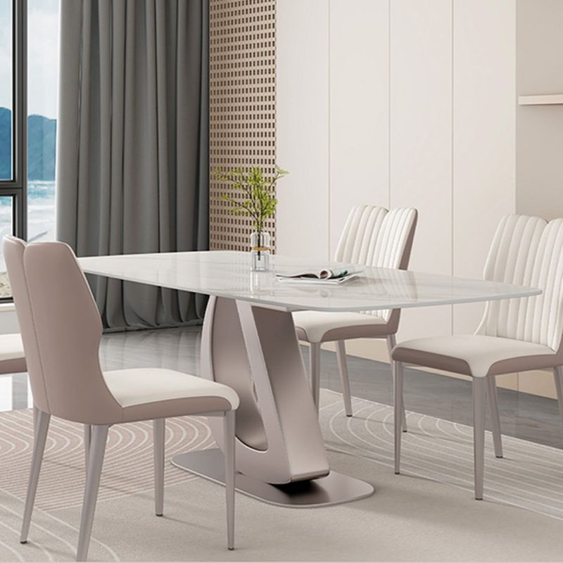 Glam Dinner Table Rectangle Stone Dining Room Table in White