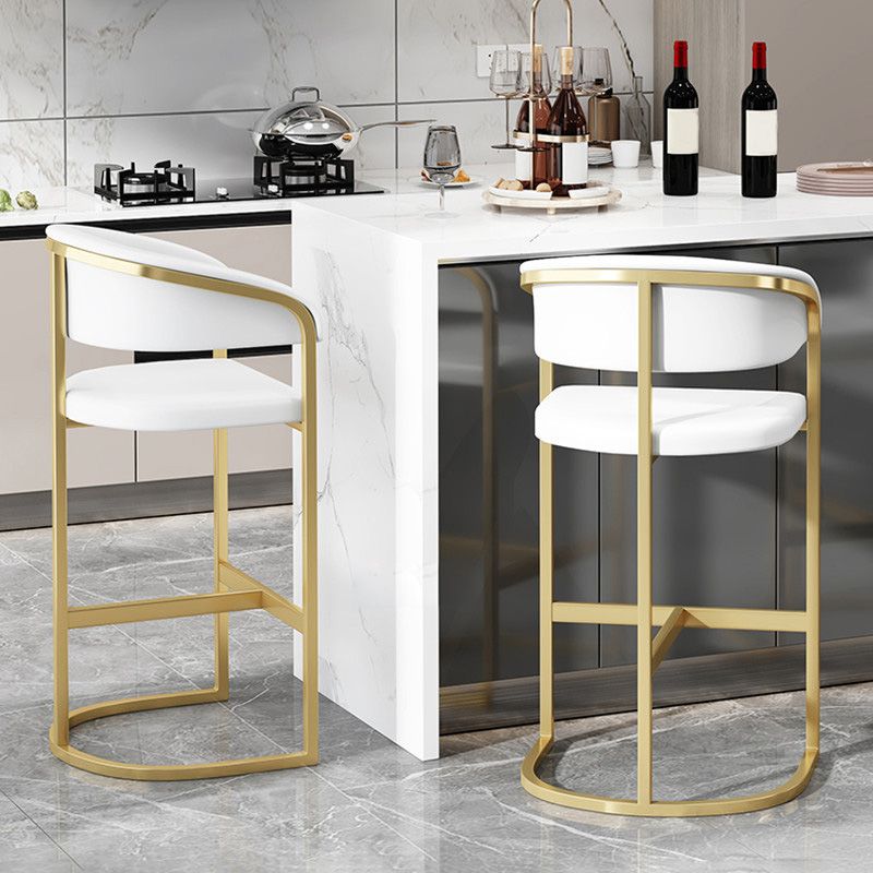 Glam Style Faux Leather Barstool Low Back Bar Stool with Gold Frame