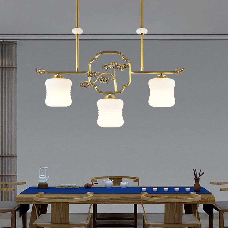 Éclairage d'éclairage d'île géométrique Contemporain 3 Éclairage d'îlot de cuisine léger avec une teinte en verre