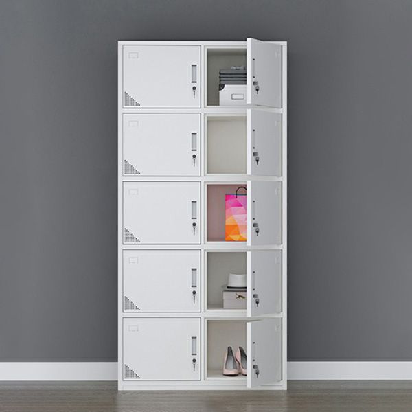 Modern Style Gray Storage Cabinet with Hinged Doors Metal Cabinet for Bathroom
