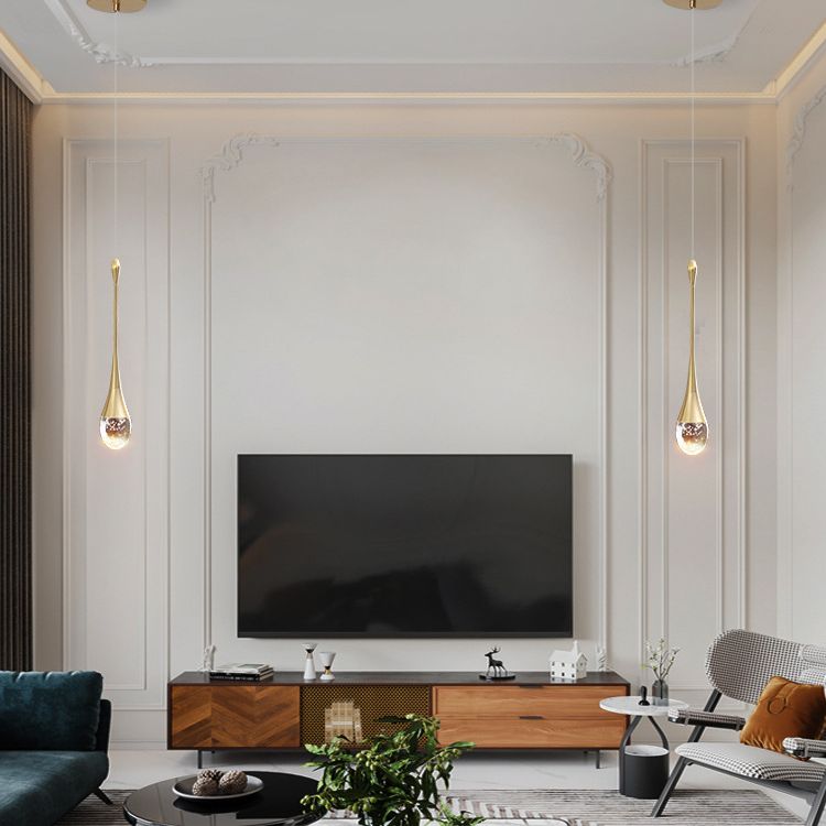 Luce a ciondolo a led lacrima oro in moderna luce in alluminio in alluminio in alluminio con tonalità di cristallo