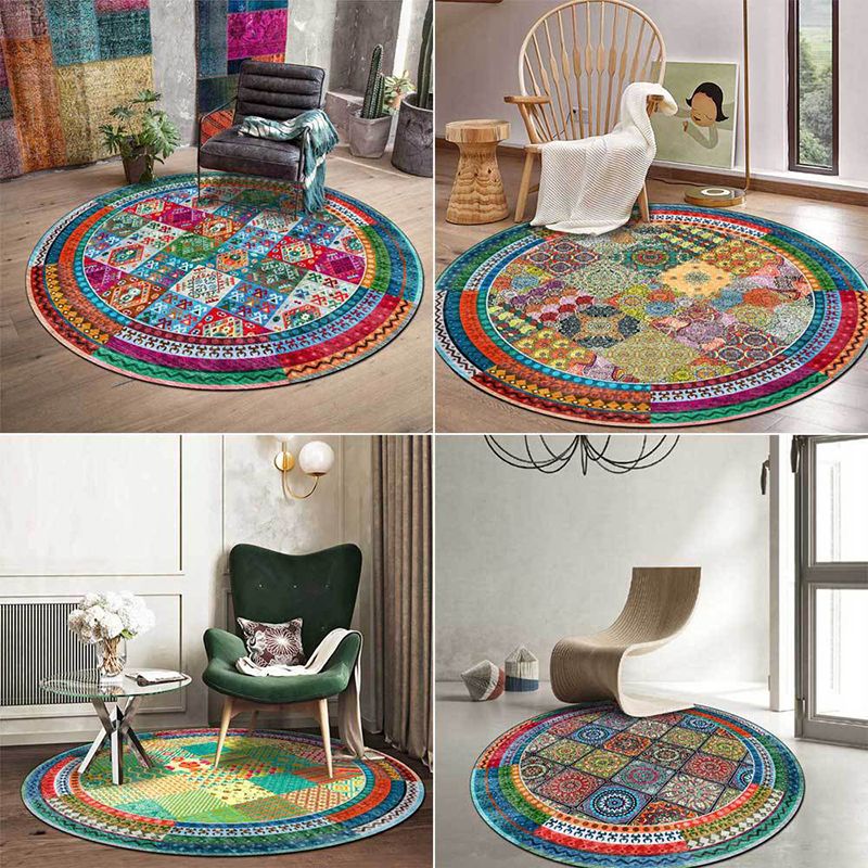 Boheemian Americana Pattern Tap Polyester Blue Area Tapijt Niet-slip wasbaar vloerkleed voor de woonkamer