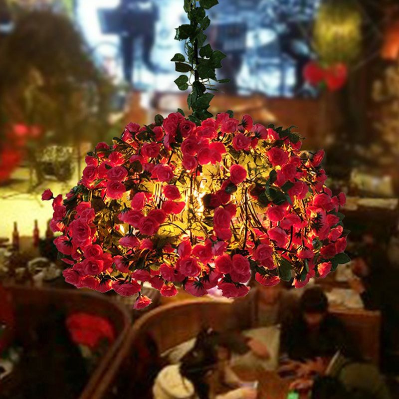 Iron Cage Suspension Light Farmhouse 1 Bulb Bistro Drop Pendant with Fake Plant Decor