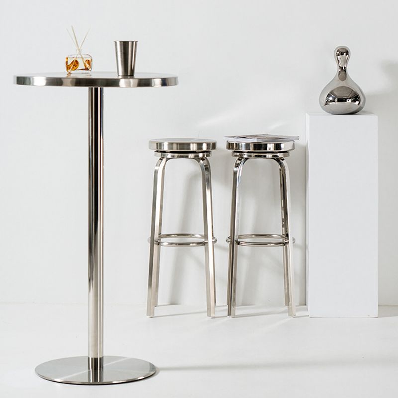 Glossy Stainless Steel Brushed Barstool Industrial Tall Stool with Round Seat