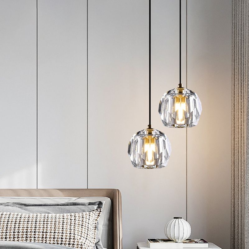 Crystal Geometric Shape Hanging Light Modern 1 Light Hanging Light Fixtures in Brass